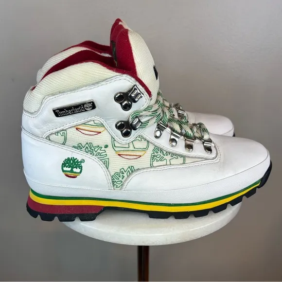 TIMBERLAND Jamaica Bob Marley Boot White/Red/Green Euro‎ Hiker Men's Size 8 Rare