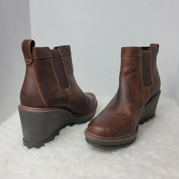 Timberland Kellis Womens Wedge Chelsea Boots Brown Leather Pull On 3&quot; Shoes