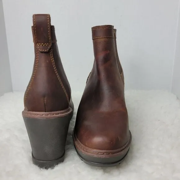 Timberland Kellis Womens Wedge Chelsea Boots Brown Leather Pull On 3&quot; Shoes
