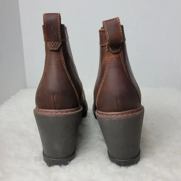 Timberland Kellis Womens Wedge Chelsea Boots Brown Leather Pull On 3&quot; Shoes