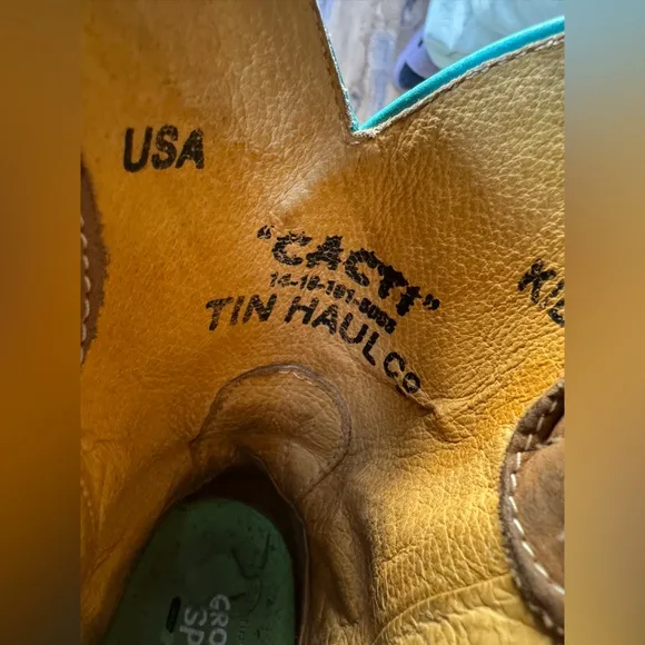 Tin Haul CACTUS Western Cowgirl Boots Pink Brown Teal Stitching Size 1
