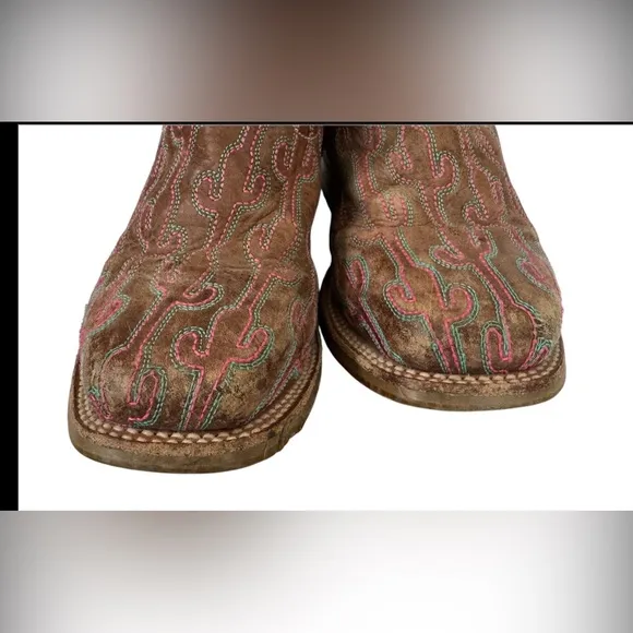 Tin Haul CACTUS Western Cowgirl Boots Pink Brown Teal Stitching Size 1