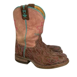 Tin Haul CACTUS Western Cowgirl Boots Pink Brown Teal Stitching Size 1