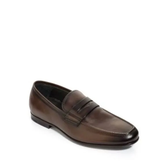 TO BOOT NEW YORK Mens Brown Penny Strap Alek Adam Derrick Loafers Shoes 7.5 M