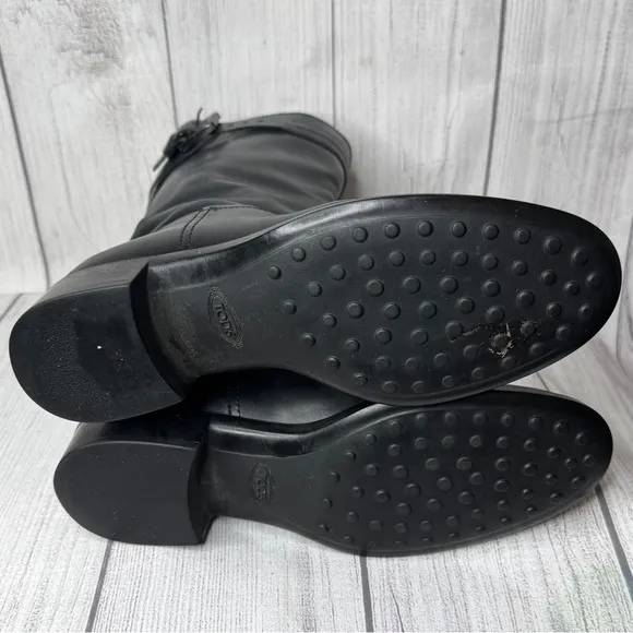 TOD’S Black Leather Moto Buckle Boots Size 37