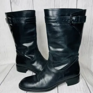 TOD’S Black Leather Moto Buckle Boots Size 37
