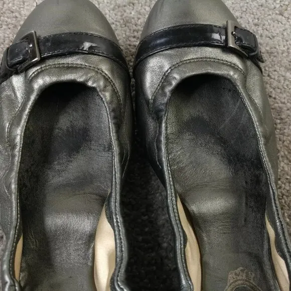 TOD'S Dee Ballet Flats Womens Size 38.5 EU Shoes Metallic Leather Buckle Slip On