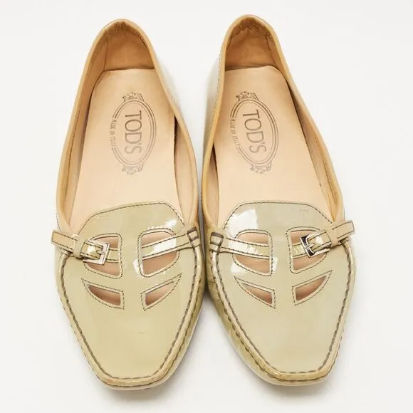 Tod's Grey Patent Pointed Toe Buckle Loafers  Size 38.5