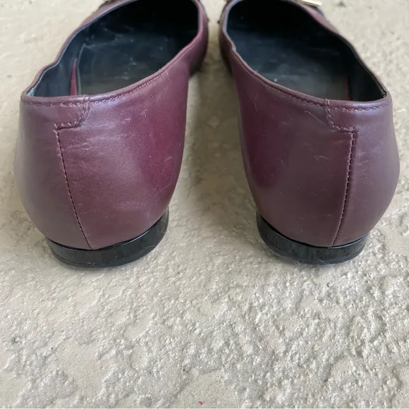 Tod's Leather Ballet Flats Burgundy 37.5/ 7.5 Elegant Slim Pale-gold Hardware