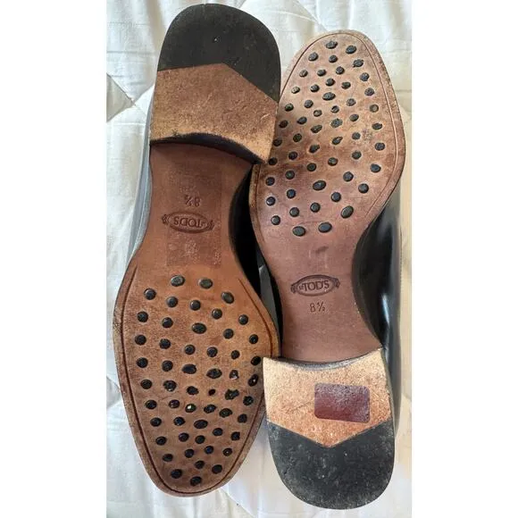 TOD'S Leather Block Heel Loafers Size 8.5 (preppy tradwife office career)