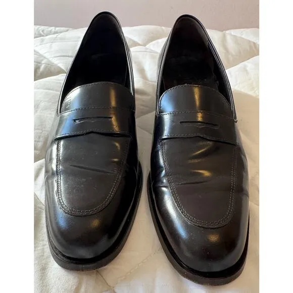 TOD'S Leather Block Heel Loafers Size 8.5 (preppy tradwife office career)