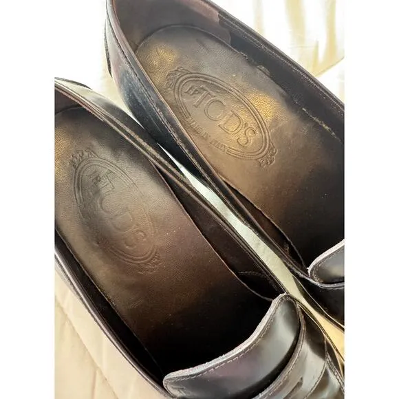 TOD'S Leather Block Heel Loafers Size 8.5 (preppy tradwife office career)