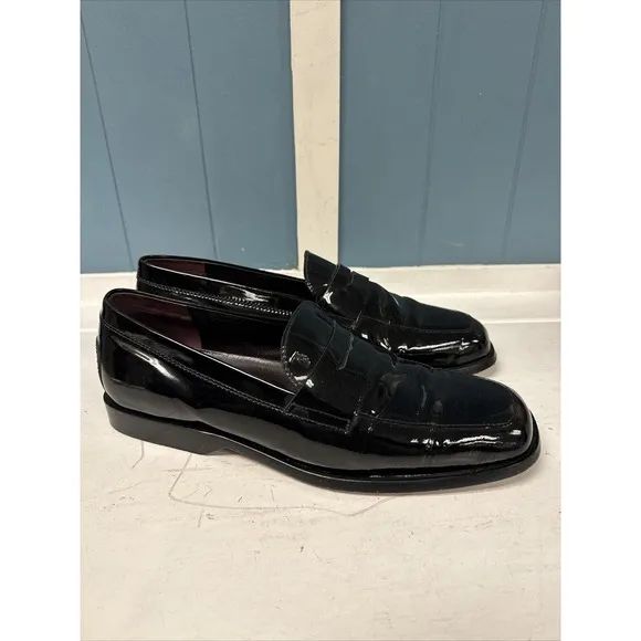 TODS Men’s Penny Loafers Black Patent Leather Size 8 Made In Italy