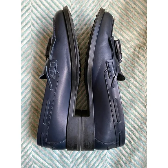 TOD’S Navy Blue Leather Tassel Fringe Loafers