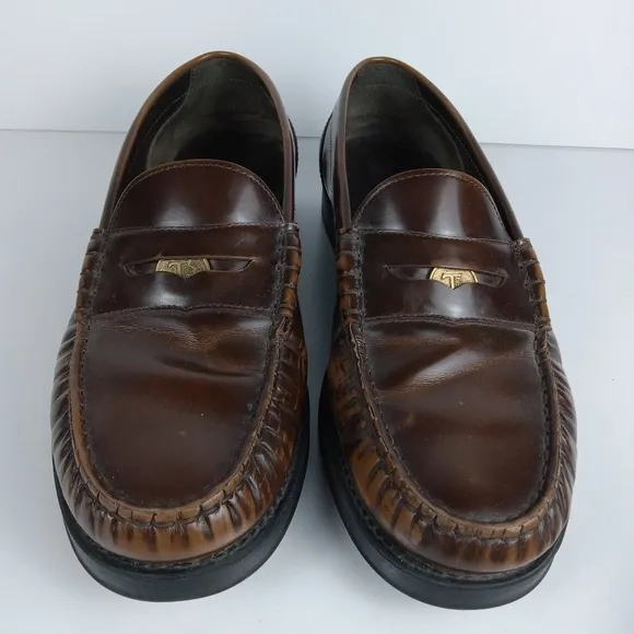 Tod's Penny Loafers Mens 8 Brown Leather Round Toe Distressed Italy Made Slip On