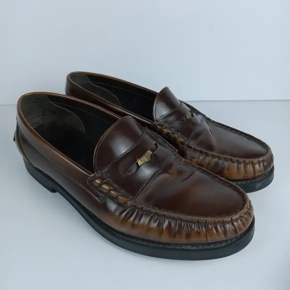 Tod's Penny Loafers Mens 8 Brown Leather Round Toe Distressed Italy Made Slip On