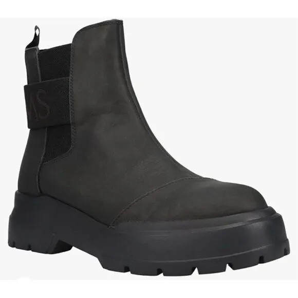 TOMS Combat Boots Size 7 Black Alpargata Black Leather Pull On NEW