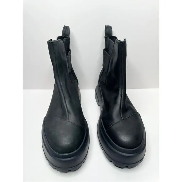 TOMS Combat Boots Size 7 Black Alpargata Black Leather Pull On NEW