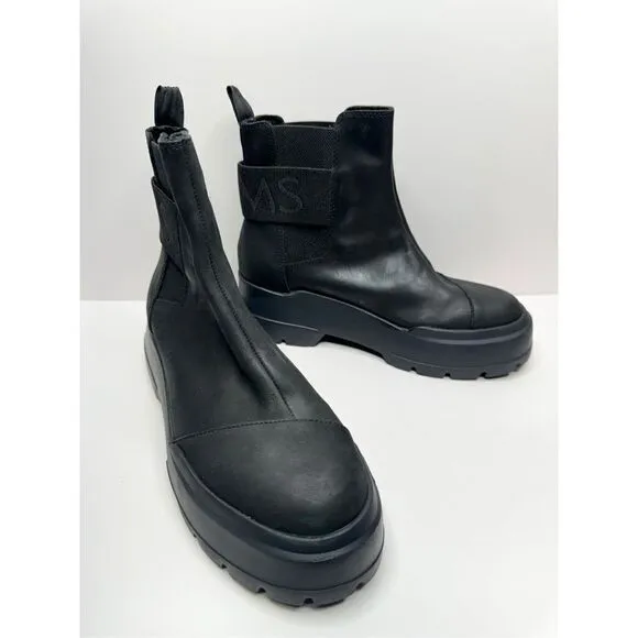 TOMS Combat Boots Size 7 Black Alpargata Black Leather Pull On NEW