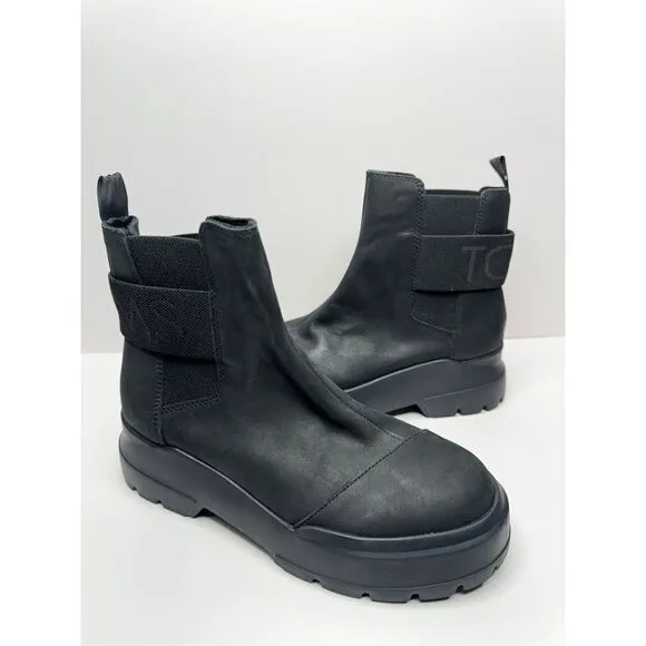 TOMS Combat Boots Size 7 Black Alpargata Black Leather Pull On NEW