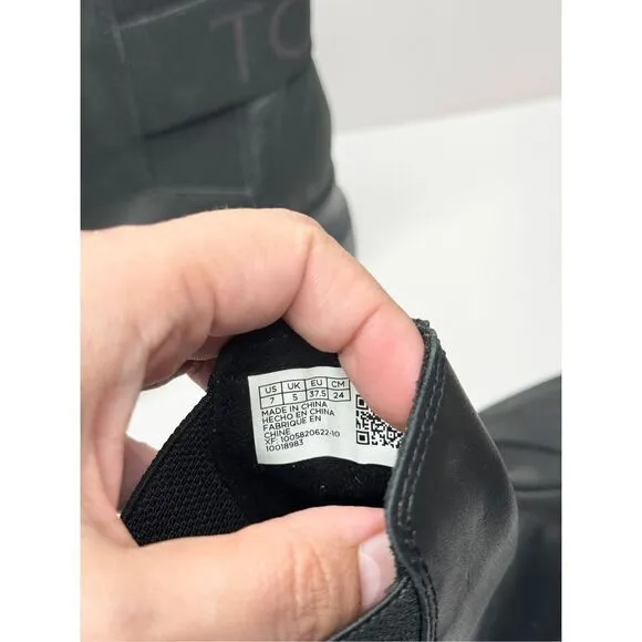 TOMS Combat Boots Size 7 Black Alpargata Black Leather Pull On NEW