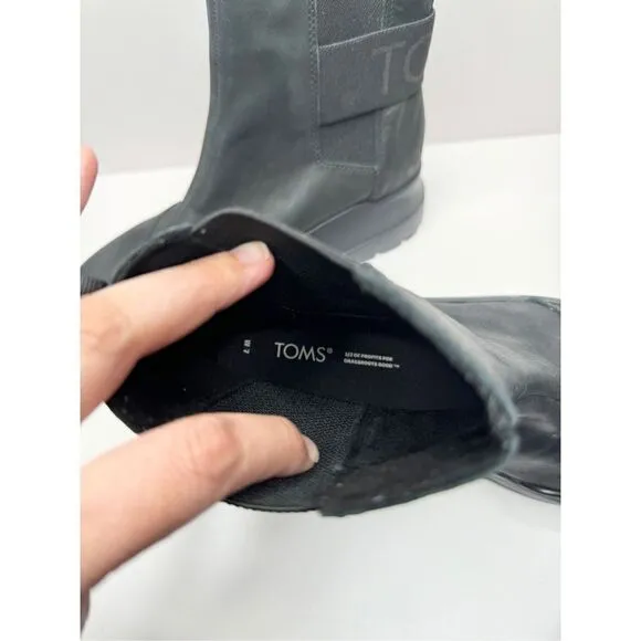 TOMS Combat Boots Size 7 Black Alpargata Black Leather Pull On NEW