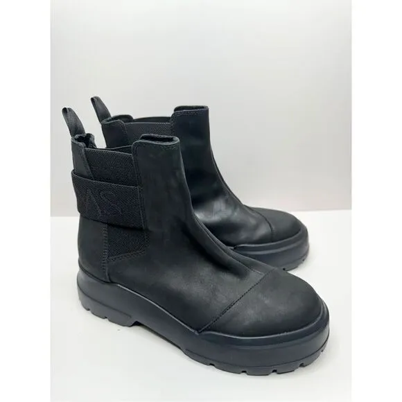 TOMS Combat Boots Size 7 Black Alpargata Black Leather Pull On NEW