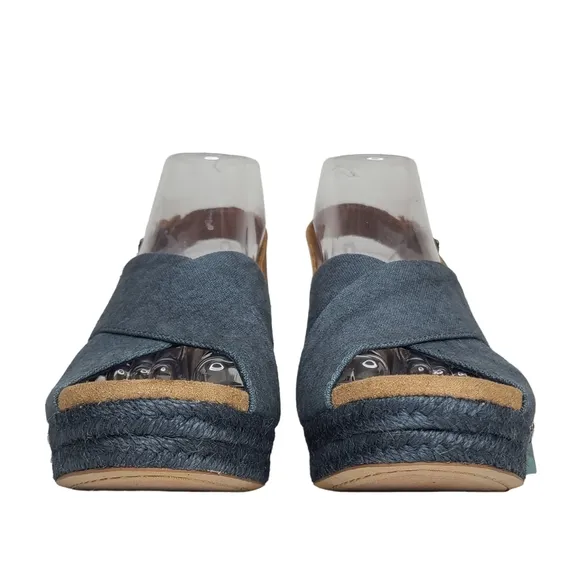 Toms Ibiza Platform Espadrille Sandals Mojica Blue 10015087 Size 7.5 NWT