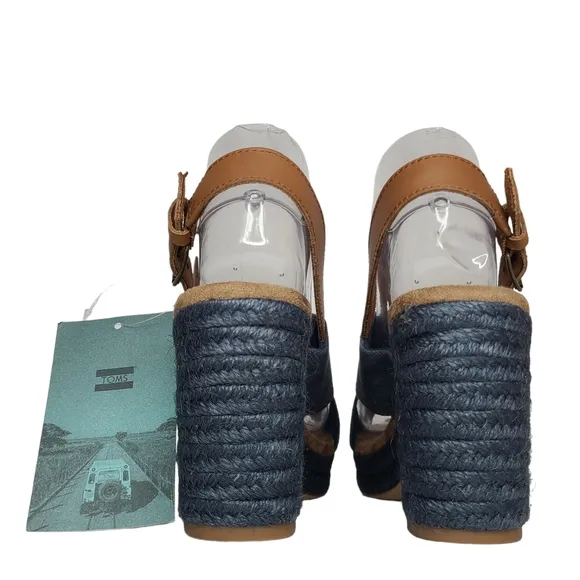 Toms Ibiza Platform Espadrille Sandals Mojica Blue 10015087 Size 7.5 NWT