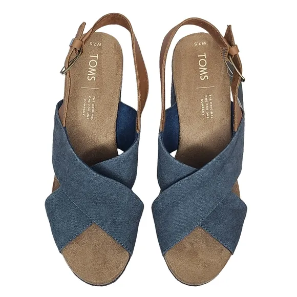 Toms Ibiza Platform Espadrille Sandals Mojica Blue 10015087 Size 7.5 NWT
