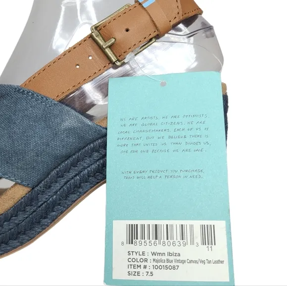Toms Ibiza Platform Espadrille Sandals Mojica Blue 10015087 Size 7.5 NWT