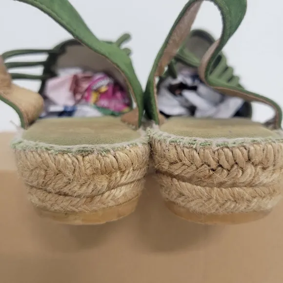 Toni Pons 'Nuria' Suede Sandal Green Suede Espadrille Shoes with Slingback Strap