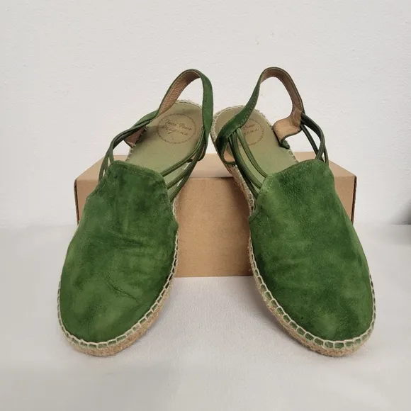 Toni Pons 'Nuria' Suede Sandal Green Suede Espadrille Shoes with Slingback Strap