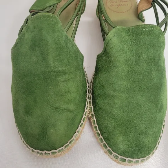 Toni Pons 'Nuria' Suede Sandal Green Suede Espadrille Shoes with Slingback Strap