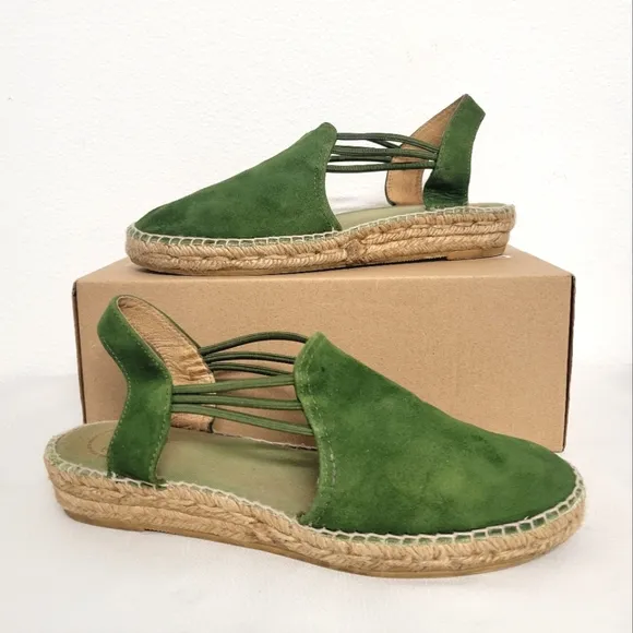 Toni Pons 'Nuria' Suede Sandal Green Suede Espadrille Shoes with Slingback Strap