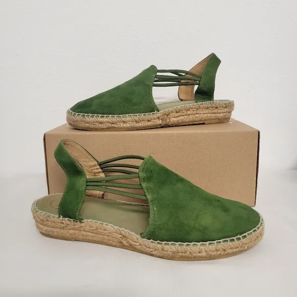 Toni Pons 'Nuria' Suede Sandal Green Suede Espadrille Shoes with Slingback Strap