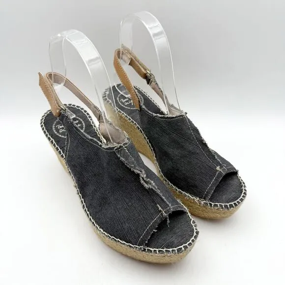 Toni Pons Womens Lugano Espadrille Wedge Sandals EU 38 US 7.5 Black Canvas NIB