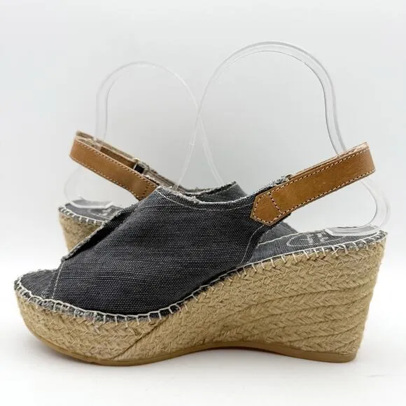 Toni Pons Womens Lugano Espadrille Wedge Sandals EU 38 US 7.5 Black Canvas NIB