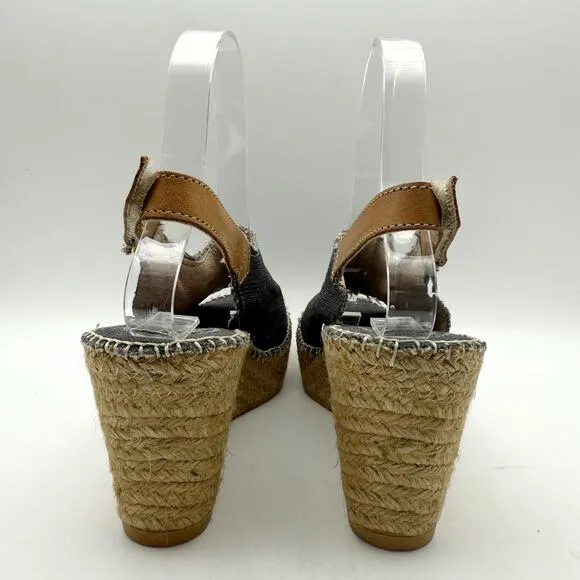Toni Pons Womens Lugano Espadrille Wedge Sandals EU 38 US 7.5 Black Canvas NIB