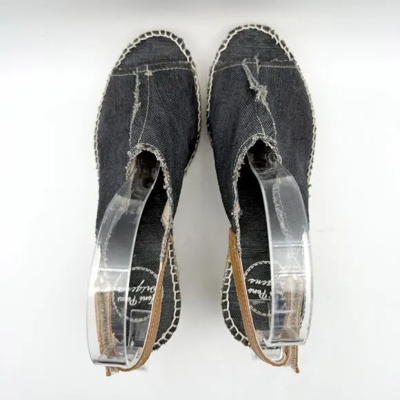 Toni Pons Womens Lugano Espadrille Wedge Sandals EU 38 US 7.5 Black Canvas NIB