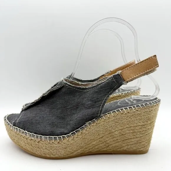 Toni Pons Womens Lugano Espadrille Wedge Sandals EU 38 US 7.5 Black Canvas NIB