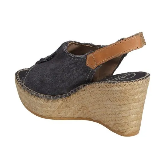 Toni Pons Womens Lugano Espadrille Wedge Sandals EU 38 US 7.5 Black Canvas NIB