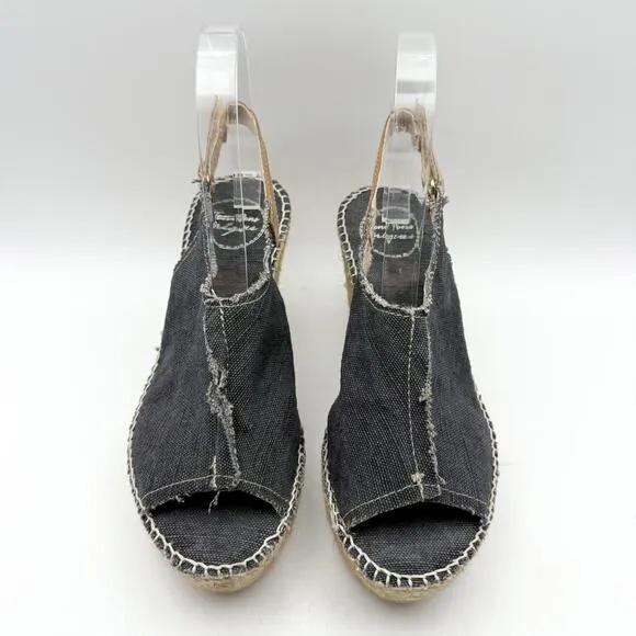 Toni Pons Womens Lugano Espadrille Wedge Sandals EU 38 US 7.5 Black Canvas NIB