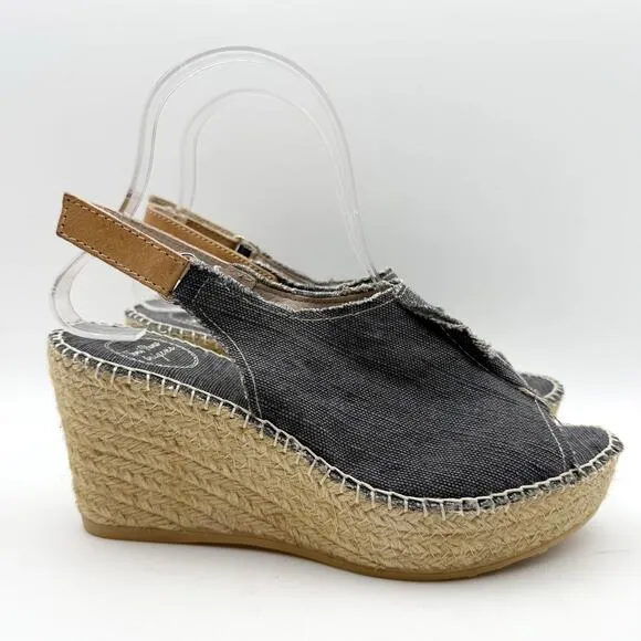 Toni Pons Womens Lugano Espadrille Wedge Sandals EU 38 US 7.5 Black Canvas NIB