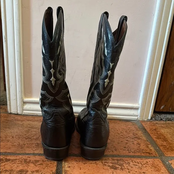 Tony Lama All Leather Men’s Smooth Ostrich Black Cowboy Boots