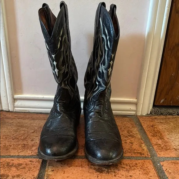 Tony Lama All Leather Men’s Smooth Ostrich Black Cowboy Boots