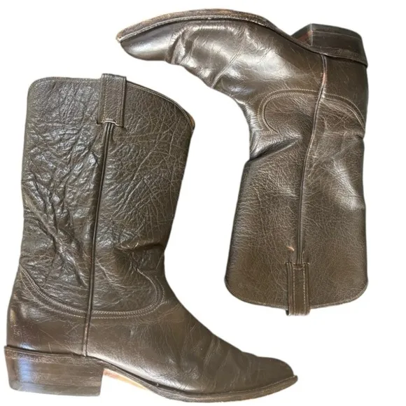 Tony Lama Black Leather Western Boots Size 8.5 D Black Cowboy Boots