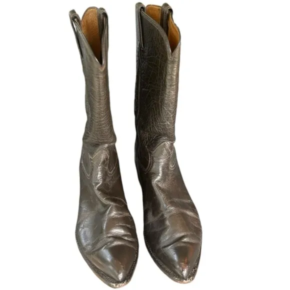 Tony Lama Black Leather Western Boots Size 8.5 D Black Cowboy Boots