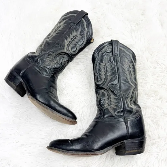 Tony Lama Stitched Accent Pointed Toe Leather Western Cowboy Boots