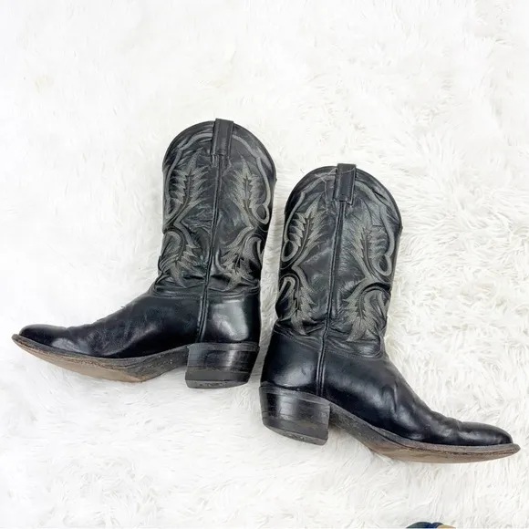 Tony Lama Stitched Accent Pointed Toe Leather Western Cowboy Boots